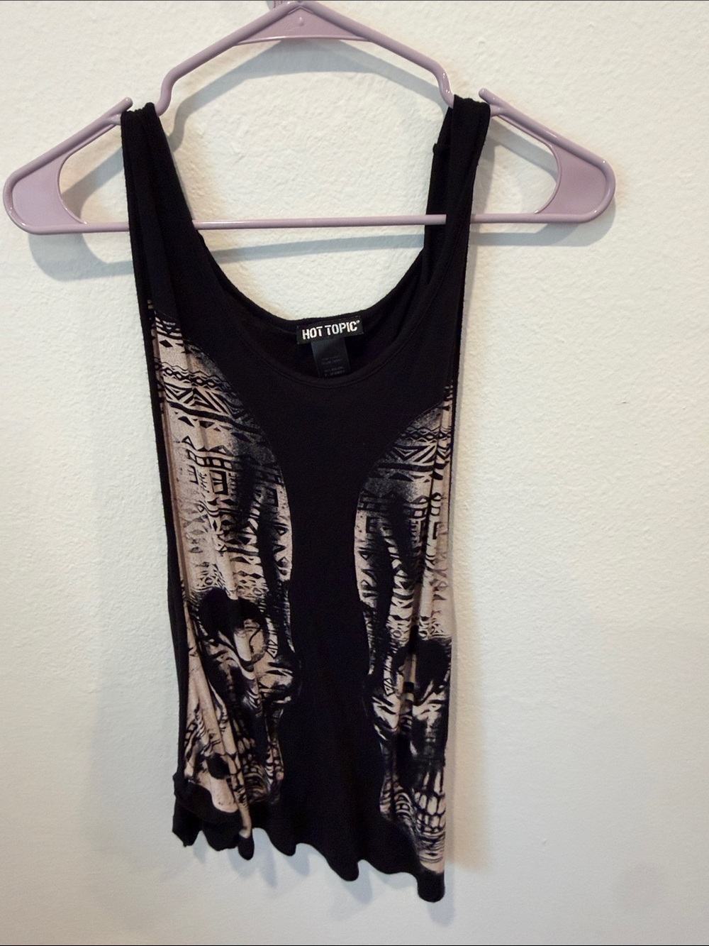 Hot Topic Black Tank with Beige Skull Panels